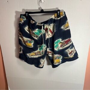 Vintage Nautica Men’s Large Blue Board Shorts All Over Print Woodies Surf,